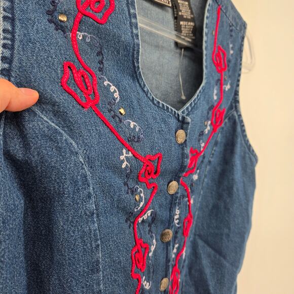 Vintage Ozark Embroidered Denim Vest Size MD 90s Western Grandma Cottage - Picture 2 of 7